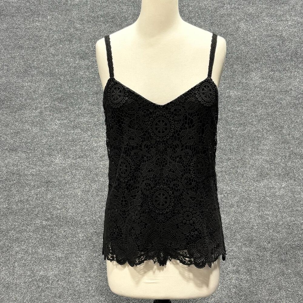 Polo Ralph Lauren Tank Top Womens 8 Black Crochet Lace Camisole V Neck Lined